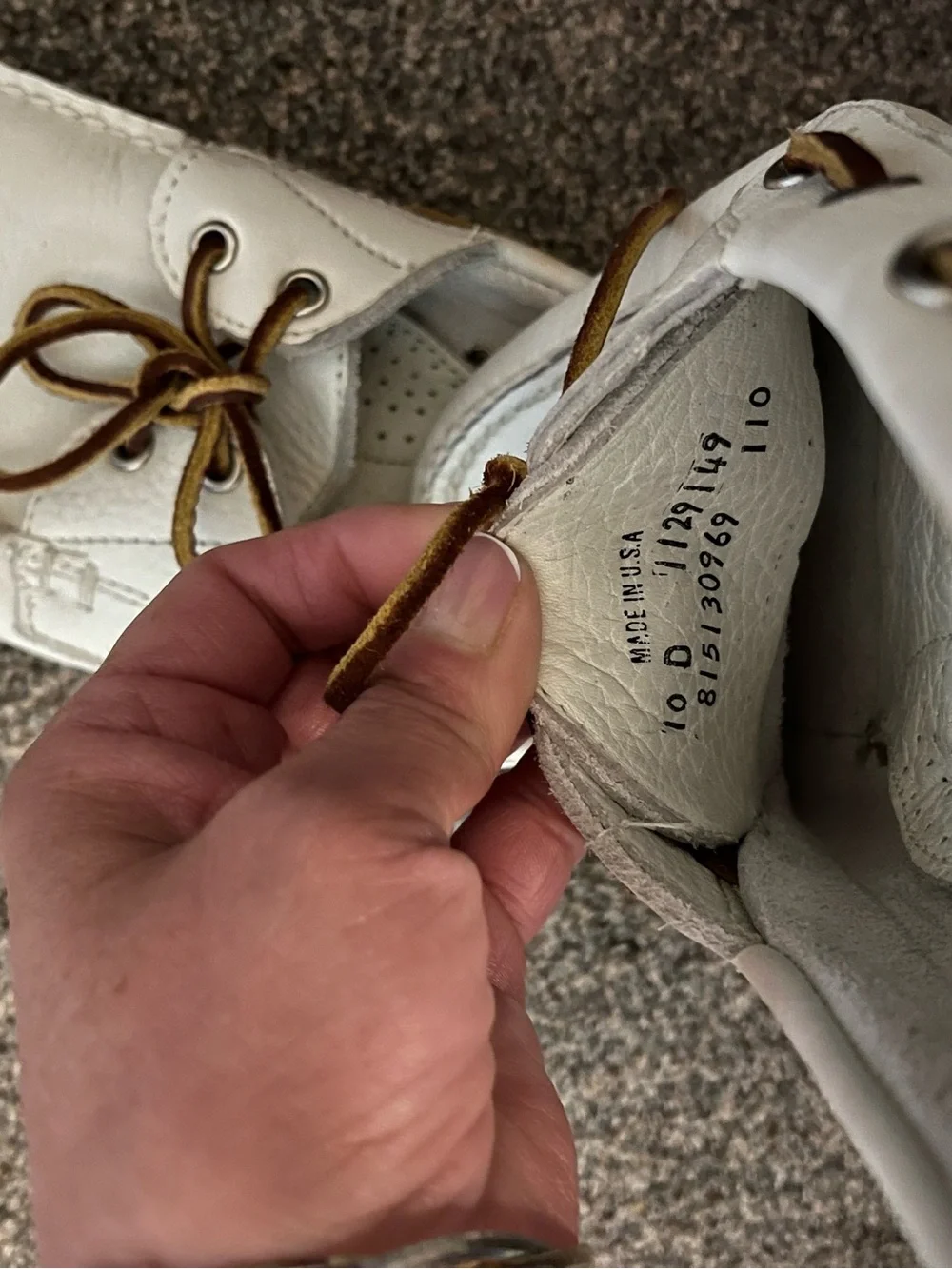 Ralph Lauren White Leather Boat Shoes with Brown Laces